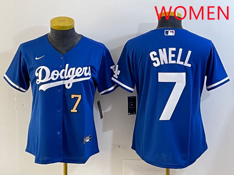 Women Los Angeles Dodgers #7 Snell Blue Game 2025 Nike MLB Jersey style 7
